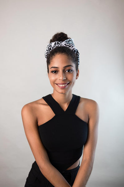 African Headwrap (Cotton) – Seersucker Kopftuch 100% Baumwolle schwarz weiß
