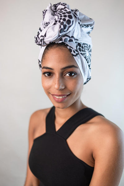 African Headwrap (Cotton) – Seersucker Kopftuch 100% Baumwolle schwarz weiß