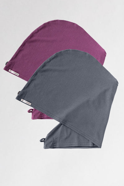 2er Bundle Turban Handtücher von Curly N Covered aus zertifiziertem Bambusstoff  in den Farben Rot und Grau