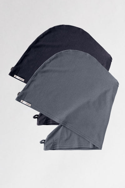 2er Bundle Turban Handtücher von Curly N Covered aus zertifiziertem Bambusstoff  in den Farben Schwarz und Grau