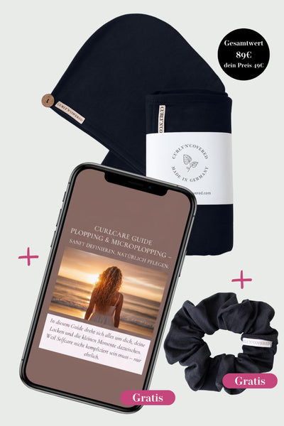 Hair Plopping Ritual Set aus Bambus | Haarhandtuch + Turban Handtuch + Scrunchie + Curlcare-Guide