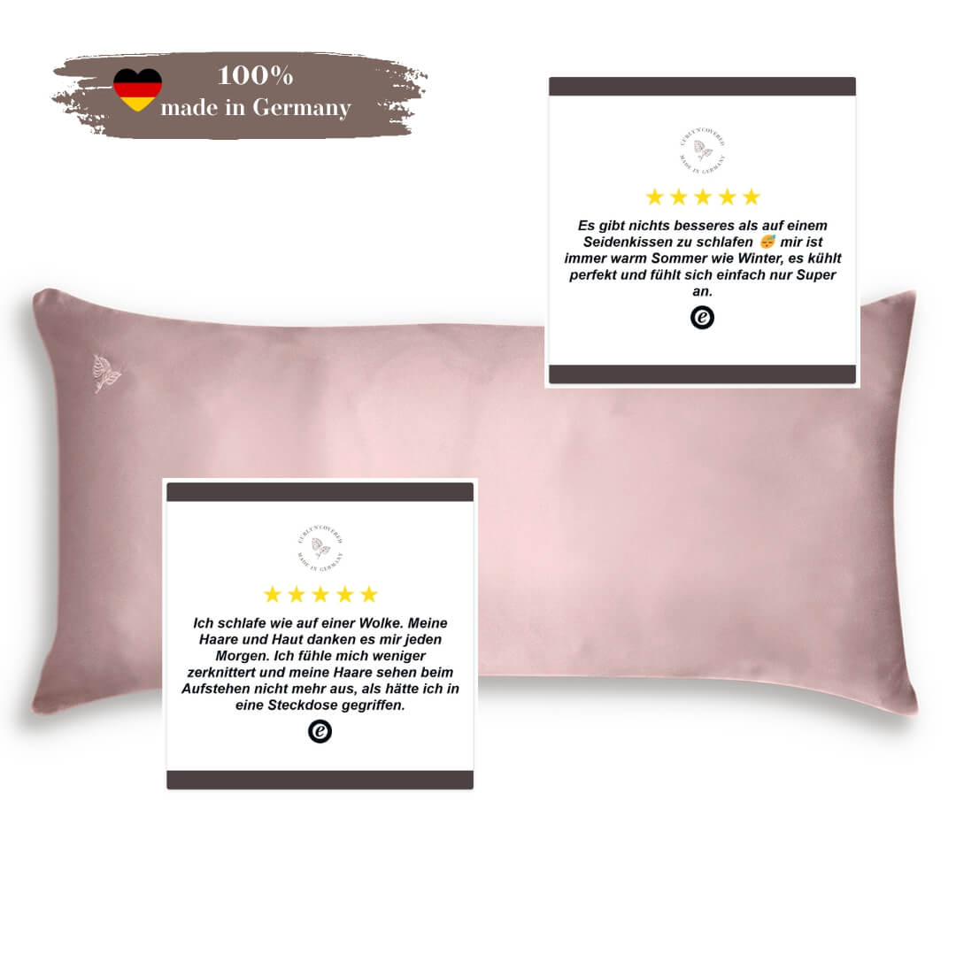 Kissenbezug in 40x80 aus echter Maulbeerseide in der Farbe Sand von Curly N Covered, 100% made in Germany, mit echten positiven Produktbewertungen