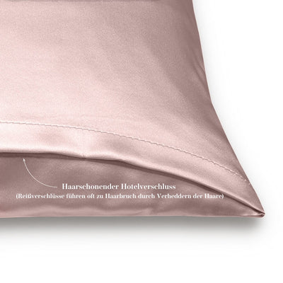 Seidenkissenbezug von CURLY N COVERED aus reiner Maulbeer-Seide in Sand, Detailaufnahme des Hotelverschlusses