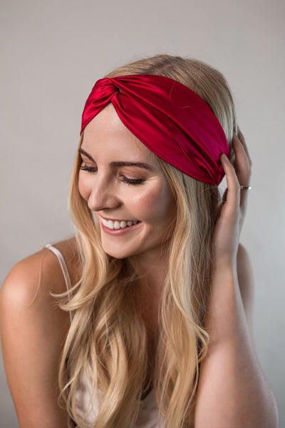 Twisted Headband (Silk) – Verdrehtes Stirnband 100% Seide 22 Momme Grad 6A - 100% Maulbeerseide Dunkelrot / zur Schlaufe verdreht
