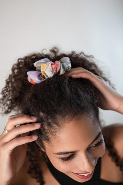 Scrunchie (Linen-Silk) – Haargummi aus Leinen und Seide – Flamingo Print - Linensilk M