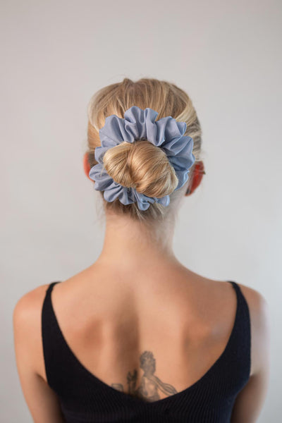 Scrunchie (Cotton-Silk) – Haargummi aus Baumwolle und Seide - Baumwollseide Himmelblau / M