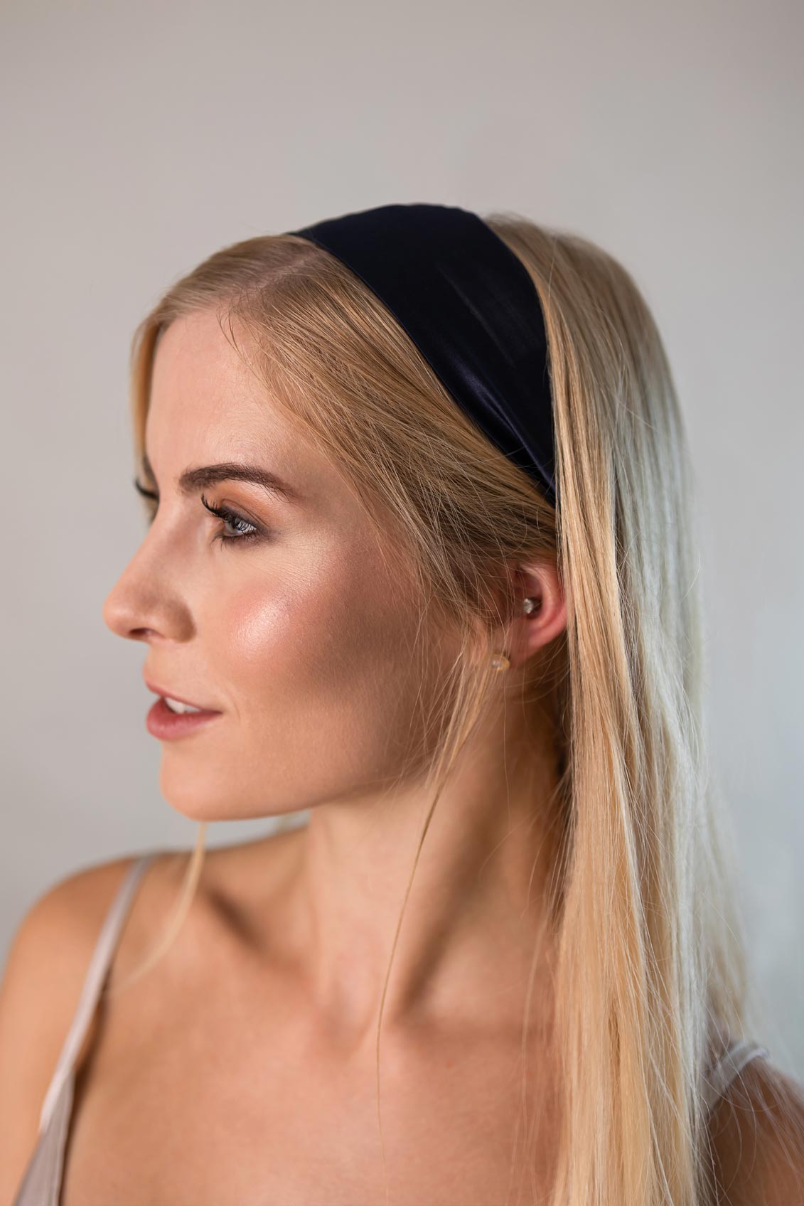 Smooth Headband (Silk) – Glattes Stirnband 100% Seide 22 Momme Grad 6A - 100% Maulbeerseide Marineblau / glatt