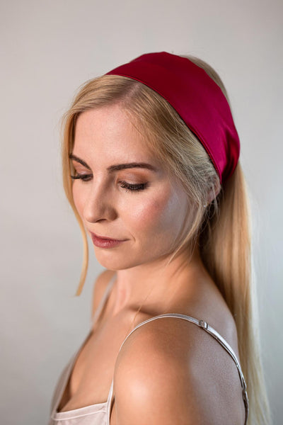Smooth Headband (Silk) – Glattes Stirnband 100% Seide 22 Momme Grad 6A - 100% Maulbeerseide Dunkelrot / glatt